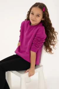 US Polo Assn. Girls' Fuchsia Fleece Crew Neck Basic Sweatshirt - Image 3
