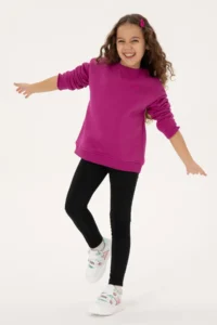 US Polo Assn. Girls' Fuchsia Fleece Crew Neck Basic Sweatshirt - Image 4