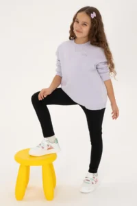 US Polo Assn. Girls' Lilac Fleece Crew Neck Basic Sweatshirt - Image 3
