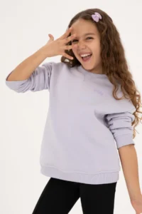 US Polo Assn. Girls' Lilac Fleece Crew Neck Basic Sweatshirt - Image 4