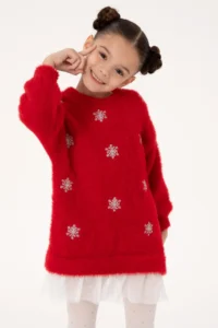 US Polo Assn. Girls' Red New year Themed Knit Dress