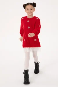 US Polo Assn. Girls' Red New year Themed Knit Dress - Image 2