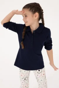 US Polo Assn. Girls' Navy Blue Polo Shirt Collar Basic Sweatshirt