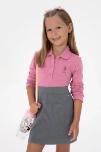 US Polo Assn. Girls' Pink Polo Shirt Collar Basic Sweatshirt