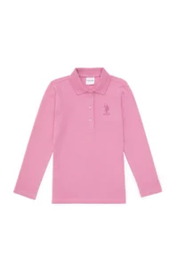US Polo Assn. Girls' Pink Polo Shirt Collar Basic Sweatshirt - Image 3