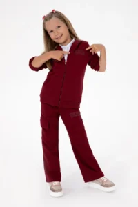 US Polo Assn. Girls' Burgundy Hooded Zippered Basic Sweatshirt - Image 2