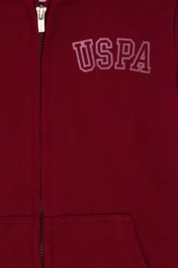 US Polo Assn. Girls' Burgundy Hooded Zippered Basic Sweatshirt - Image 5