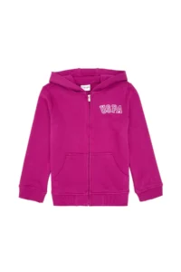 US Polo Assn. Girls' Fuchsia Hooded Zippered Basic Sweatshirt - Image 3