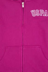 US Polo Assn. Girls' Fuchsia Hooded Zippered Basic Sweatshirt - Image 5