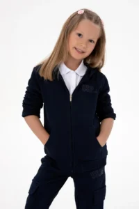 US Polo Assn. Girls' Navy Blue Hooded Zippered Basic Sweatshirt