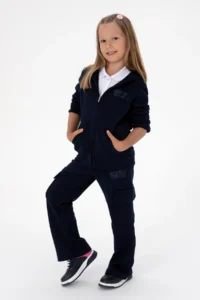US Polo Assn. Girls' Navy Blue Hooded Zippered Basic Sweatshirt - Image 2