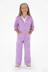 US Polo Assn. Girls' Lilac Hooded Zippered Basic Sweatshirt - Image 2