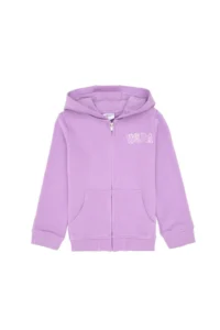 US Polo Assn. Girls' Lilac Hooded Zippered Basic Sweatshirt - Image 3