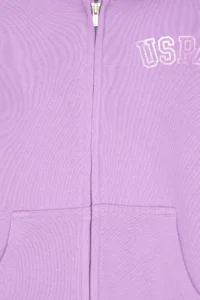 US Polo Assn. Girls' Lilac Hooded Zippered Basic Sweatshirt - Image 5