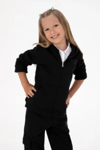 US Polo Assn. Girls' Black Hooded Zippered Basic Sweatshirt