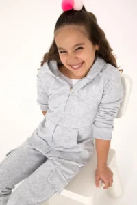 US Polo Assn. Girls' Light Gray Melanj Hooded Zippered Basic Sweatshirt