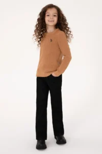 US Polo Assn. Girls' Camel Crew Neck Basic Sweater - Image 2
