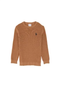 US Polo Assn. Girls' Camel Crew Neck Basic Sweater - Image 3