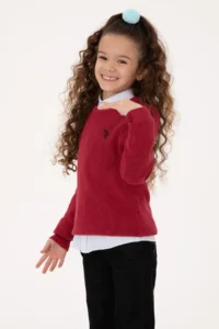 US Polo Assn. Girls' Koyu Raspberry Crew Neck Basic Sweater