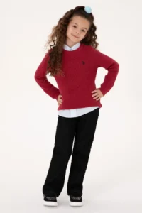 US Polo Assn. Girls' Koyu Raspberry Crew Neck Basic Sweater - Image 2