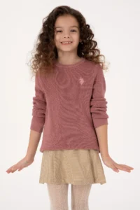 US Polo Assn. Girls' Orchid Crew Neck Basic Sweater