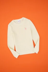 US Polo Assn. Girls' Cream Crew Neck Basic Sweater - Image 3