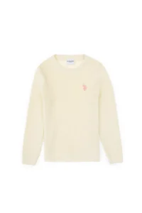 US Polo Assn. Girls' Cream Crew Neck Basic Sweater - Image 4