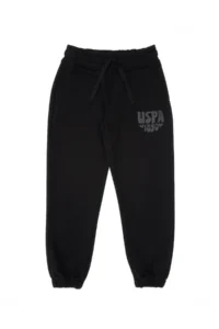 US Polo Assn. Girls' Black Glitter Print Detailed Jogger Sweatpants - Image 6