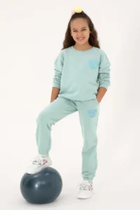 US Polo Assn. Girls' Mint Glitter Print Detailed Jogger Sweatpants