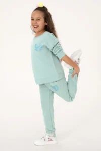US Polo Assn. Girls' Mint Glitter Print Detailed Jogger Sweatpants - Image 2
