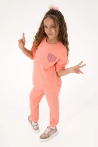US Polo Assn. Girls' Neon Pink Glitter Print Detailed Jogger Sweatpants - Image 2