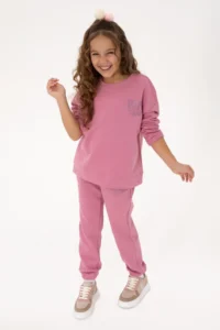 US Polo Assn. Girls' Pink Glitter Print Detailed Jogger Sweatpants - Image 2