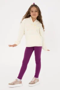 US Polo Assn. Girls' Violet Scuba Material Fleece Leggings
