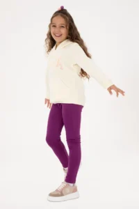 US Polo Assn. Girls' Violet Scuba Material Fleece Leggings - Image 2