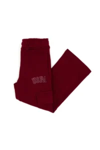 US Polo Assn. Girls' Burgundy Pocket Detailed Shiny Printed Sweatpants - Image 3