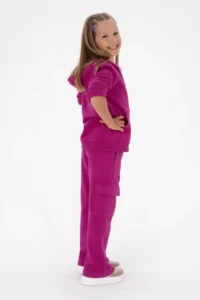 US Polo Assn. Girls' Fuchsia Pocket Detailed Shiny Printed Sweatpants