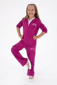 US Polo Assn. Girls' Fuchsia Pocket Detailed Shiny Printed Sweatpants - Image 2