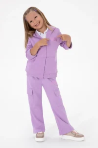 US Polo Assn. Girls' Lilac Pocket Detailed Shiny Printed Sweatpants
