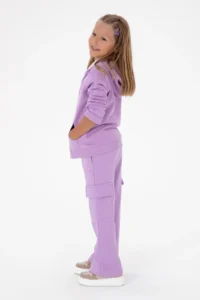 US Polo Assn. Girls' Lilac Pocket Detailed Shiny Printed Sweatpants - Image 2