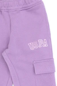 US Polo Assn. Girls' Lilac Pocket Detailed Shiny Printed Sweatpants - Image 6