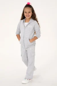 US Polo Assn. Girls' Light Gray Melange Pocket Detailed Shiny Printed Sweatpants