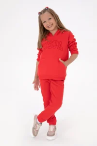 US Polo Assn. Girls' Red Fleece Jogger Sweatpants