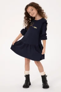 US Polo Assn. Girls' Navy Blue Weaving Dress