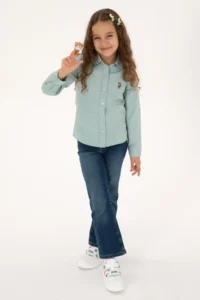 US Polo Assn. Girls' Mint Long Sleeve Basic Shirt - Image 4
