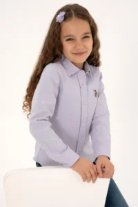 US Polo Assn. Girls' Lilac Long Sleeve Basic Shirt - Image 3