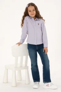US Polo Assn. Girls' Lilac Long Sleeve Basic Shirt - Image 4