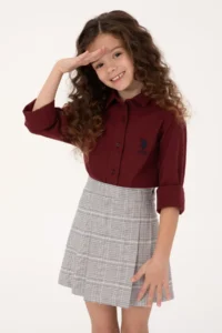 US Polo Assn. Girls' Burgundy Long Sleeve Basic Shirt