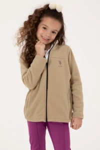 US Polo Assn. Girls' Light Khaki Zippered Polor Sweatshirt