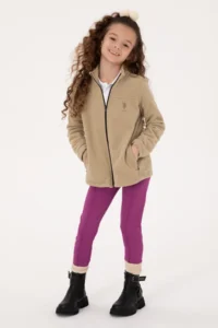 US Polo Assn. Girls' Light Khaki Zippered Polor Sweatshirt - Image 2