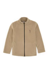 US Polo Assn. Girls' Light Khaki Zippered Polor Sweatshirt - Image 3